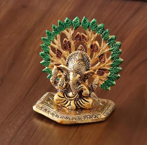 Image of KridayKraft Elegant Mini Ganesh Murti - Divine Lord Ganesh Idol for Home & Office Decor, Intricately Designed Pooja Statue & Spiritual Showpiece for Living Room, Bedroom, Temple (Golden)