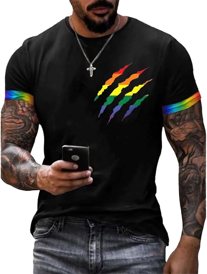 Men's Gay Pride Month Rainbow Claw Mark Print Crew Neck T-Shirt