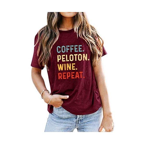 Coffee-Wine-Repeat-T-Shirt-Women-Letter-Print-Tee-Shirt-Drinking-Alcohol-Shirt-Wine-Lovers-Shirt-Tops Coffee Shirts for Women Graphic Tees Shirt Coffee Letter Print Shirt Tops Funny Saying (Wine Red, Medium)