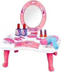 Penteadeira Infantil Camarim com Espelho Luz e Som Acessórios para Maquiagem e Beleza na Cor Rosa