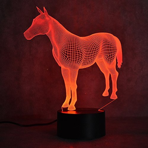 Jinson well Lampada da cavallo 3D Illusione ottica a LED luce notturna, 7 colori che cambiano il colore Touch Switch tavolo decorazione lampade con acrilico piatto ABS cavo USB giocattolo
