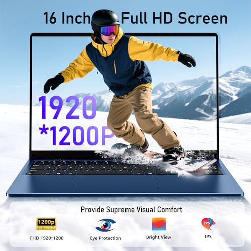 Image of Gaming Laptop Computer, 16 Inch Lap Top 2026 Window 11 Pro 16GB RAM 512GB SSD, N150 (Up to 3.6GHz), Backlit Keyboard, FHD 1920 * 1200 Screen, Office 365, 6000mAh, WiFi 5 BT 4.2, UHD Graphics