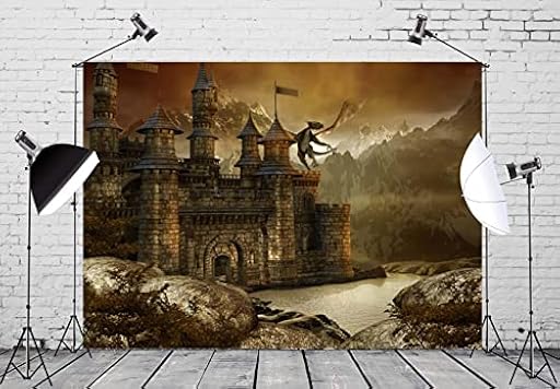 BELECO 3.5x2.5m Tela Fantasía Castillo De Cuento De Hadas Telón De Fondo Escena De Dragón Gigante Arquitectura Medieval Montaña Lago Paisaje Fotografía Fondo Papel Tapiz Sesión De Fotos Foto | Ya disponible en tu tienda friki favorita! En mundofriki.es!