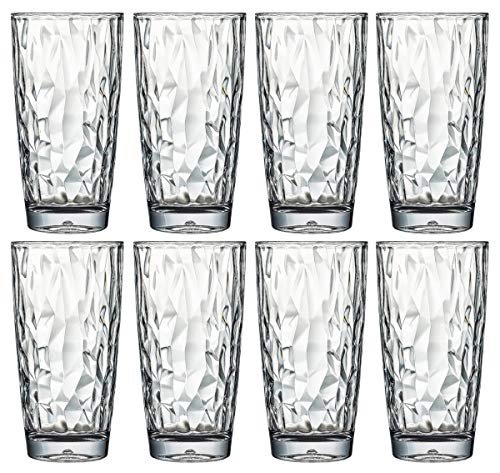 16 Oz 8-Piece Premium Unbreakable Drinking Glasses Plastic Tumblers Dishwasher Safe BPA Free Acrylic Juice Glasses Highball Water Glasses Clear