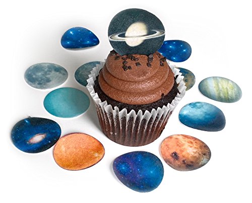 Assorted Solar System Outer Space Planets 1.5 Inch Wafer Paper Toppers for Decorating Desserts Pack of 15
