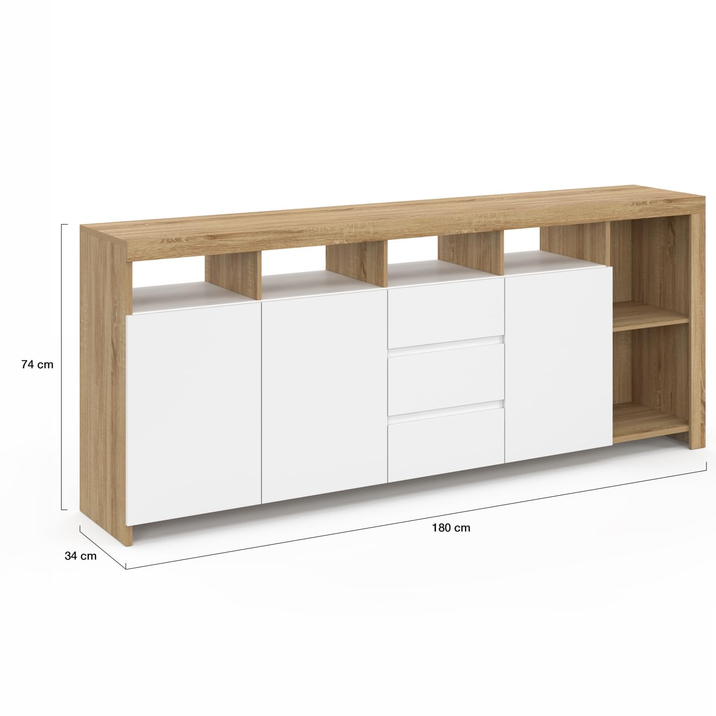 IDMarket - Buffet 180 cm Malo Bois façon hêtre 3 Portes et 3 tiroirs Blancs