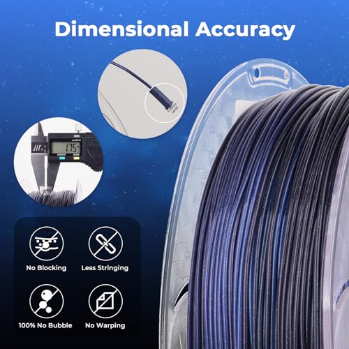 Image of AMOLEN PLA 3D Printer Filament, Silk Shiny Black Blue PLA Filament 1.75mm, Color Change 3D Printing Filament for Most FDM 3D Printer, 1kg Spool(2.2lbs)