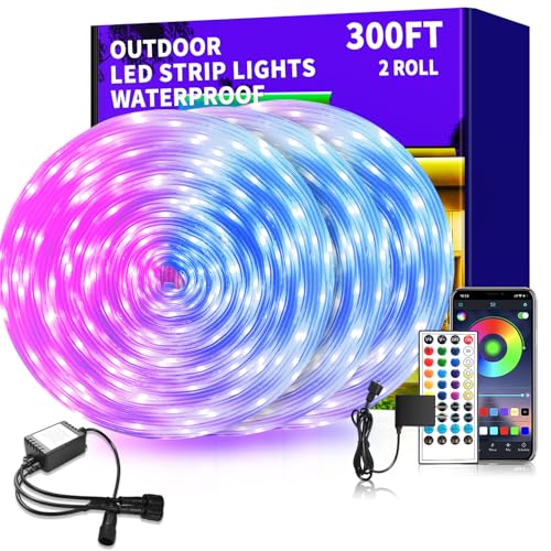 vimeepro 300 ft Outdoor LED Strip Lights Waterproof,IP68 Waterproof LED Light Strips with Remote,App Control Music Sync RGB Outdoor LED Rope Lights,LED Lights for Bedroom,Roof,Deck,?2 Rolls of 150ft?