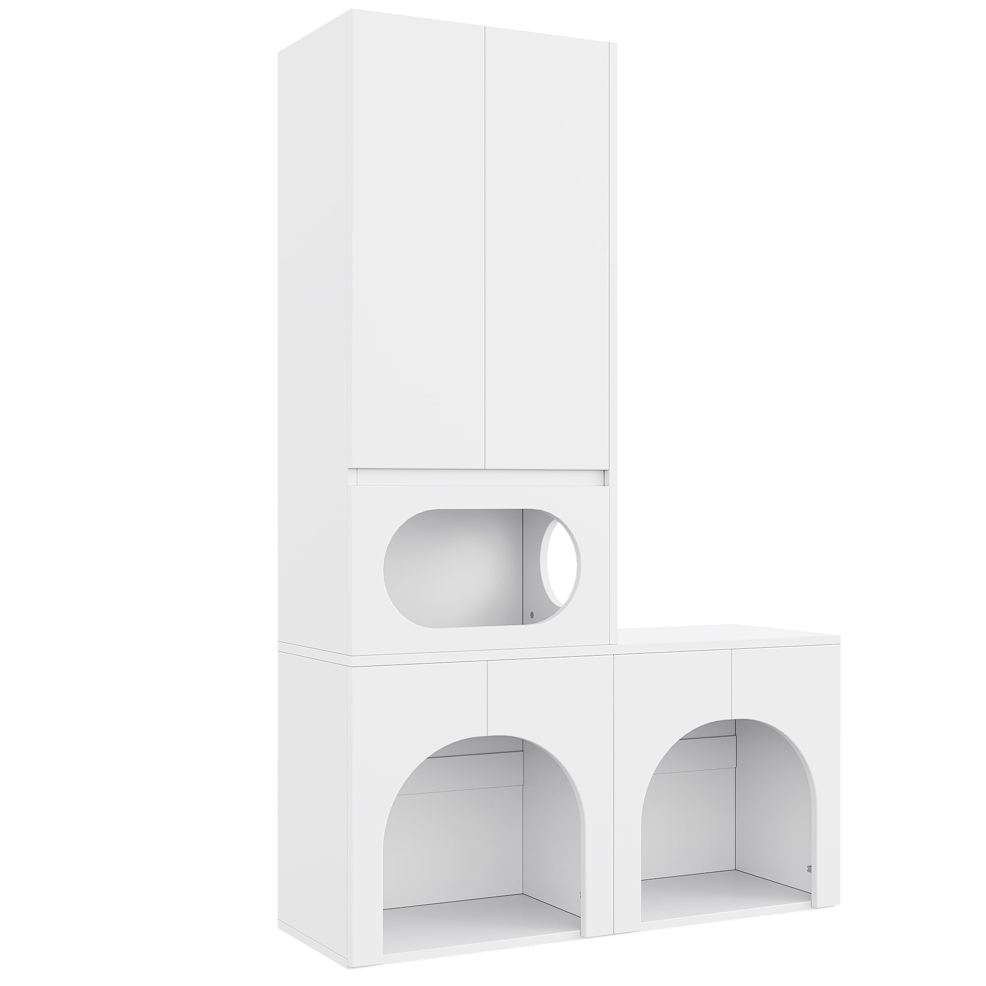 Armario alto para mascotas y espacio de almacenamiento, armario de almacenamiento para mascotas, armario alto, caja de arena para gatos, armario para 2 cajas de arena, con zona de descanso para