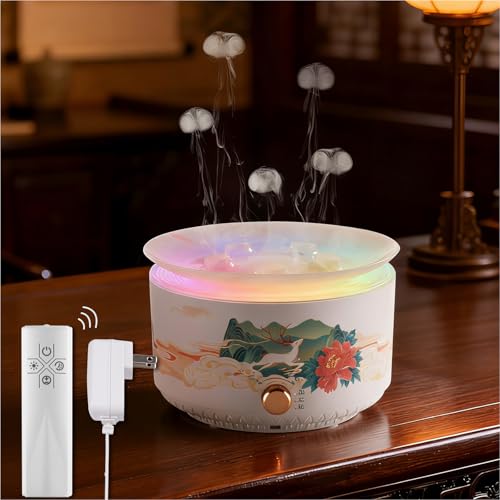 Essential Oil Diffuser 360MLJellyfish Diffuser Cool Mist Ultrasonic Aroma Aromatherapy Diffuser with Remote Control 7 Light 2 Mist Mode for Home Bedroom Office Hotel (White)