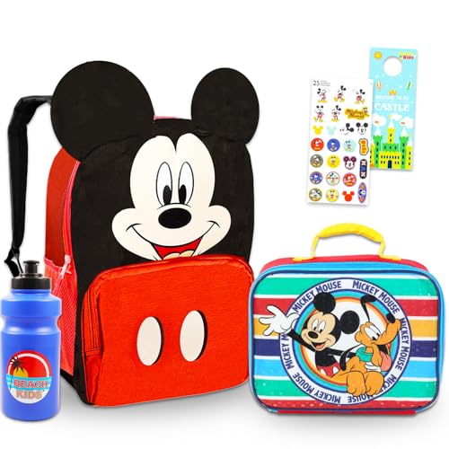 Disney Mini mochila Mickey Mouse com conjunto de lancheira – Pacote de mini mochila de 30,5 cm, lancheira, adesivos, garrafa de água, mais | Mochila escolar e lancheira infantil do Mickey Mouse