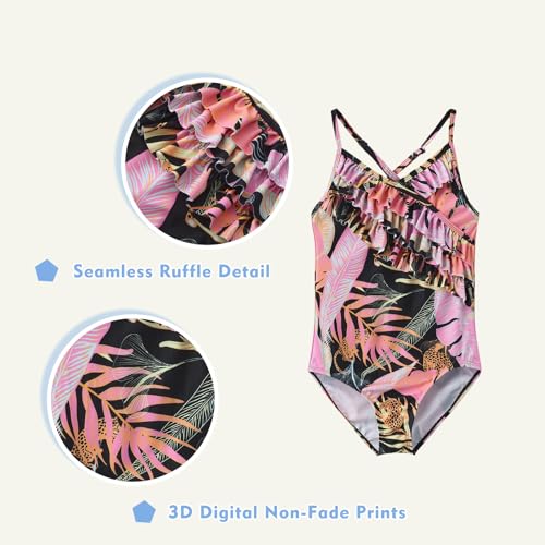Image of Girls One Piece Swimsuits Hawaiian Ruffle Swimwear Beach Bathing Suit for Summer Vacation