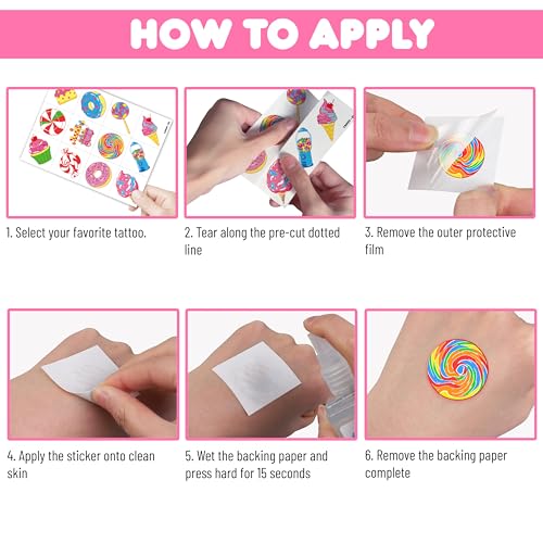 Image of 96 PCS Pre-Cut Candy Temporary Tattoos for Kids Birthday Party Favors | Super Cute Candy Lollipop Themed Supplies Decorations Fake Tattoo Stickers, School Rewards Prizes & Gifts Boys & Girls