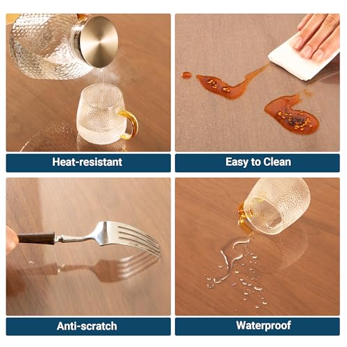 Image of 36 x 60 Inch Clear Table Cover Protector Rectangle, 1.5mm Transparent Plastic Table Protector Waterproof, Anti-Scratch Clear Desk Mat for Office Desktop Dresser Dining Table, FDA Compliant