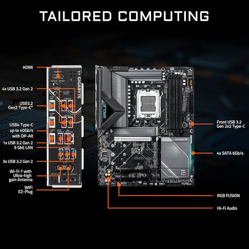 Image of GIGABYTE X870E Eagle X3D WF7 AMD AM5 ATX Motherboard, Supports AMD Ryzen 9000 /8000 /7000 Series, DDR5, 16+2+2 Power Phase, 4X M.2, PCIe 5.0, USB4 Type-C, WIFI7, 5 GbE, PCIe EZ-Latch, 5-Year Warranty