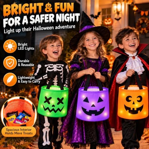 BainGesk 4 Pack Light Up Halloween Trick or Treat Candy Bags for Kids — 사진 4