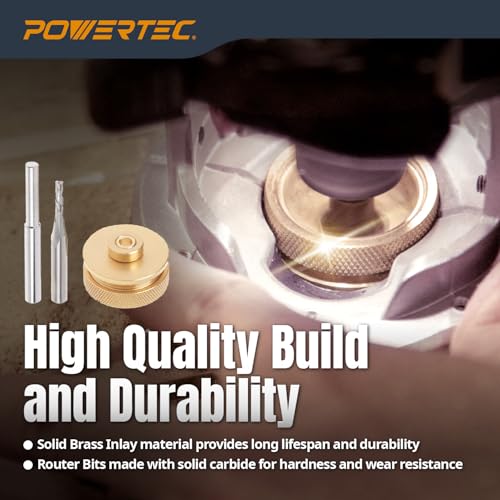 image for POWERTEC Router Brass Inlay Kit with Bushing Guide Set + Centering Pin
