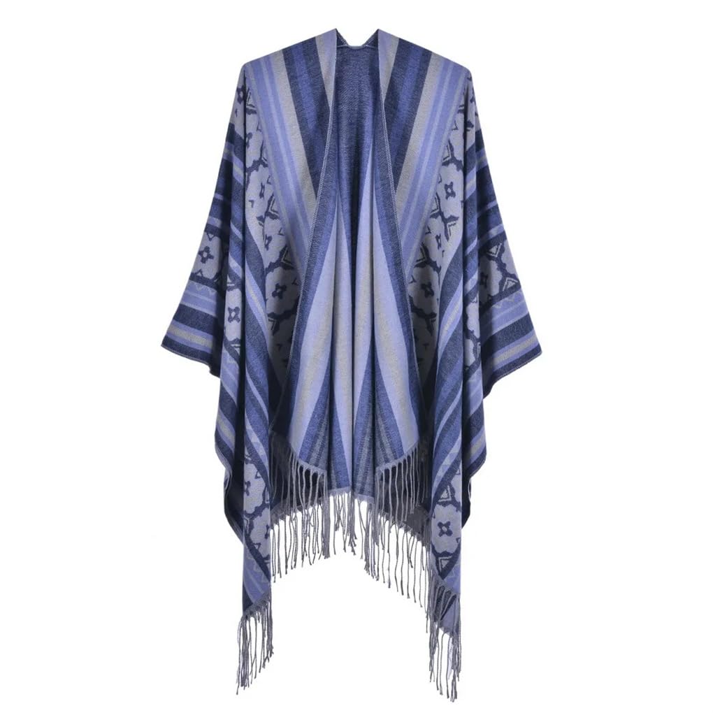 Dninmim Abrigo de punto jacquard para mujer, para otoño e invierno, capa gruesa para ponchos de calor