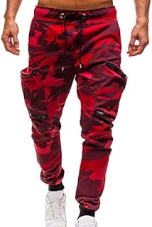 DIOMRO Fashion Camouflage Red Sweatpant for Men Outdoor Gym Workout Running Athletic Pant