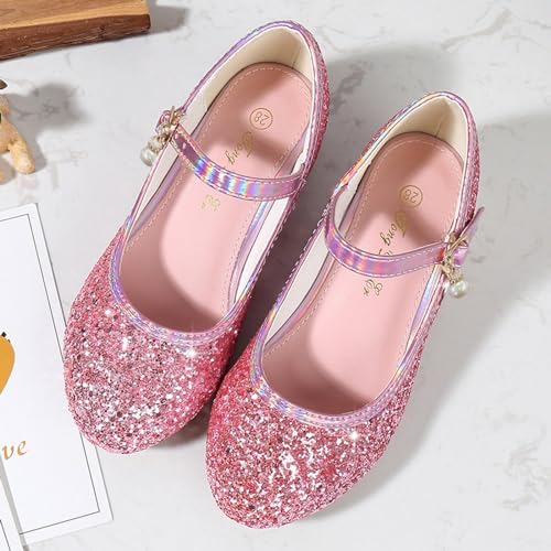 Betadog Girls Sandals Kids Glitter Bow Dress Shoes Heel Sequins Princess Sandals Toddler Flower Wedding Party Shoes (Pink-j, 1.5)3