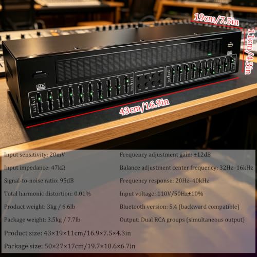Ecualizador Gráfico Estéreo, Ecualizador Digital con Bluetooth 5.4, Pantalla LED Dinámica de Espectro, Reducción de Ruido, Decodificador Óptico y Coaxial para Home Theater, Estudio de Grabación, Escenario y Concierto miniatura 2