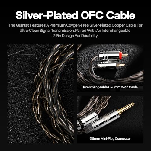 Image of Linsoul Kiwi Ears Quintet in Ear Monitor, 1DD + 2BA + 1 Planar + 1 PZT Hybrid Driver Earphone, with Detachable Silver-Plated OFC Cable, Metal Faceplate, 3D-Printed Resin Shell for Musician (Quintet)