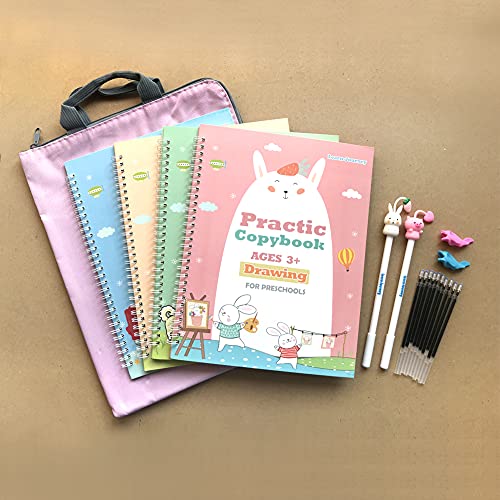Learn-Journey Upgraded Large Size Magic Practice Copybook For Kids, Handwriting Practice Workbook, Reusable Writing Practice Book For Preschools(4 Books With Pens)-Pink Bag #TOP7