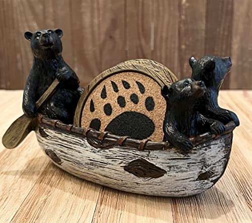 3 Black Bears Canoeing Coaster Set - Absorbent Cork Lined Coasters - Rustic Canoe Lodge Cabin Decor - Thumbnail 7