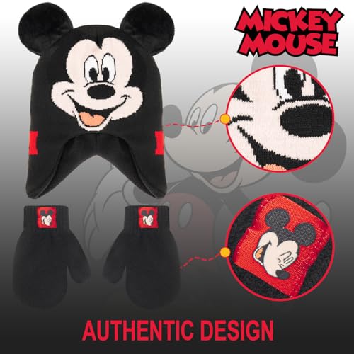Mickey Mouse 2 Pc. Hat and Snow Gloves Set for Boys and Toddlers, Kids Warm Pom-Pom Beanie and Cute Red Mittens4