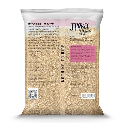 Image of Jiwa Pure Kodo Millet | Unpolished | Cooks In 15 Minutes | Positive Millet | Varagu /Arikelu /Hark /Varigu /Kodra Seeds |Ancient Grain | Low GI | Gluten Free | 1 Kg (Pack of 5)