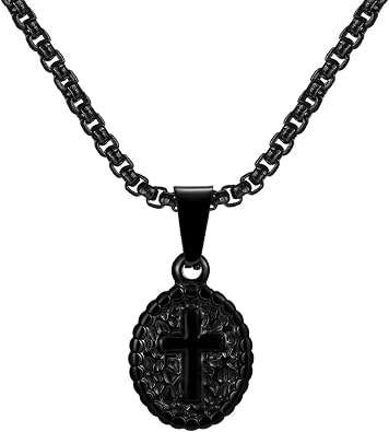 JAYUMO Cross Necklace for Men Stainless Steel Crucifix Lords Prayer Pendant Necklace 20 Inch Chain