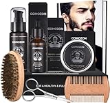 comozon Beard Growth Kit, 6-in1 Beard Grooming Set with Beard Wash Shampoo, Oil, Balm, Brush, Comb, Scissors, Birthday/Valentines Gift for Boyfriend, Husband, Dad