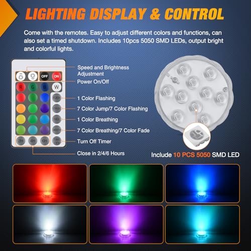 Image of Nilight Marine Boat Light 4 PCS 10LED RGB Wireless Cabin Ambiance Multi Color Exterior Deck Lights Remote Control Submersible for Pontoon Sailboat Yacht Skeeter Fishing Bass Boats