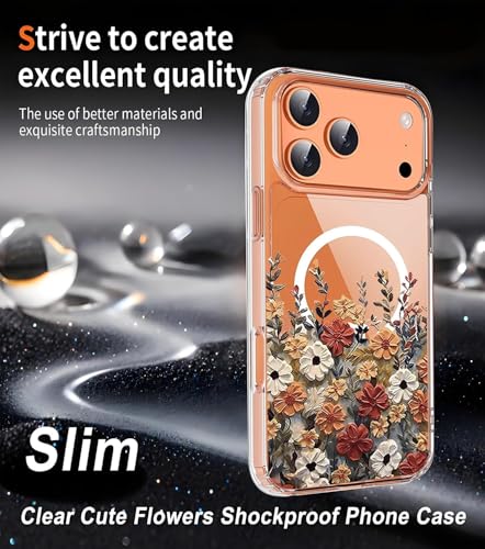 Image of Elzzi Clear Transparent Cover for iPhone 17 Pro Max Case Shockproof Case Floral Design Full Camera Protection Shockproof PC Covers Transparent Flower Cover for Girls & Women
