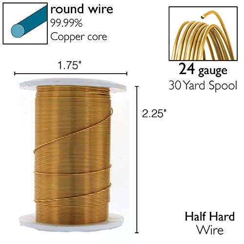 Image of The Beadsmith Wire Elements 24-Gauge Lacquered Tarnish-Resistant Copper Wire for Jewelry Making, 30 Yard, 27.43 Meter Spool (Brass Color)