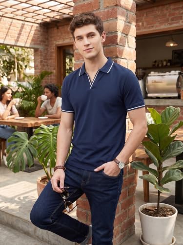 Image of XENOVAURBAN Polo t Shirt for Man | Striped Pattern Mens Cotton Polo Neck T-Shirt with Collar | Regular fit | Breathable and Soft - Polo-Striped-P
