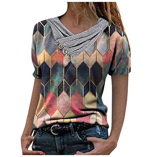 Camiseta de manga larga sudadera con cuello de botones para mujer, moda informal, cuello en V, blusa para mujer, blusa con estampado Tie-Dye impreso, sudadera suelta, blusa, parte superior de costura,
