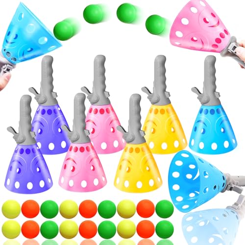 Fvcisshhu 24Pcs Pop-Pass-Catch Ball Game with 8 Catch Launcher Baskets and 16 Balls,Outdoor Indoor Game Activities,Lawn Games Beach Sport Toys for Party Favor,Kids 4 5 6 7 8 9 10+
