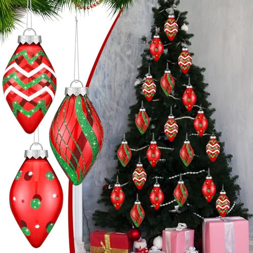 Syhood ZIF-SYHOOD-3118 12 Pcs Red Green White Christmas Ball Ornaments 2.5 X 4.6 Inch Christmas Shatterproof Finial Drop Ornaments Christmas Tear Drop Finial Hanging Pendant Ornaments thumb #4