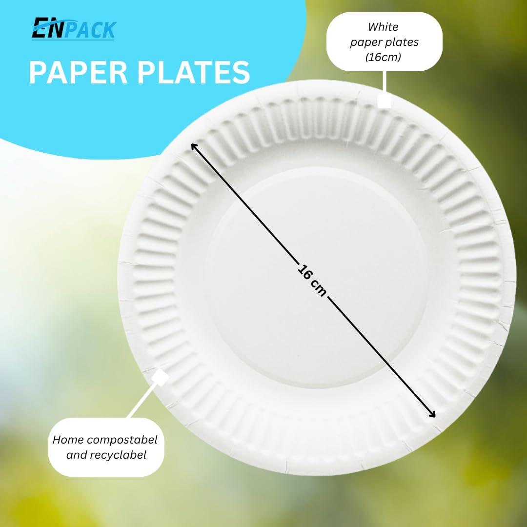 Enpack 1000 Stück Einweg Teller aus Papier 16cm - Einwegteller in weiß - Pappteller Geburtstag - Einweggeschirr umweltfreundlich & nachhaltig - Einmal Teller für Partys - bio plates