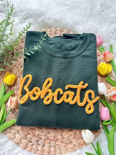 Custom Chenille Yarn embroidered sweatshirt chenille game day fuzzy letter, team spirit shirt, football moms, chenille patch sports team sweatshirt Black2