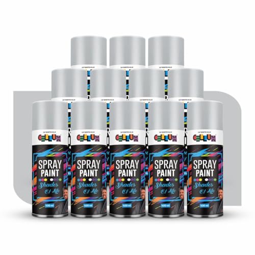 Image of Cellux 2X Ultra Cover Silver Spray Paint | DIY, Quick Drying with Glossy Finish for Metal, Wood, Wall & Other Surfaces - 400 ML - Pack of 12 Spray Paints