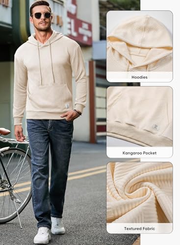 JMIERR Mens Hoodies Sweatshirts Texture Hooded Collar Drawstring Long Sleeve Casual Pullover Shirt4