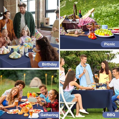 Image of NatNarr 6 Pcs Navy Blue Plastic Tablecloths, Scalloped Blue Table Cloth