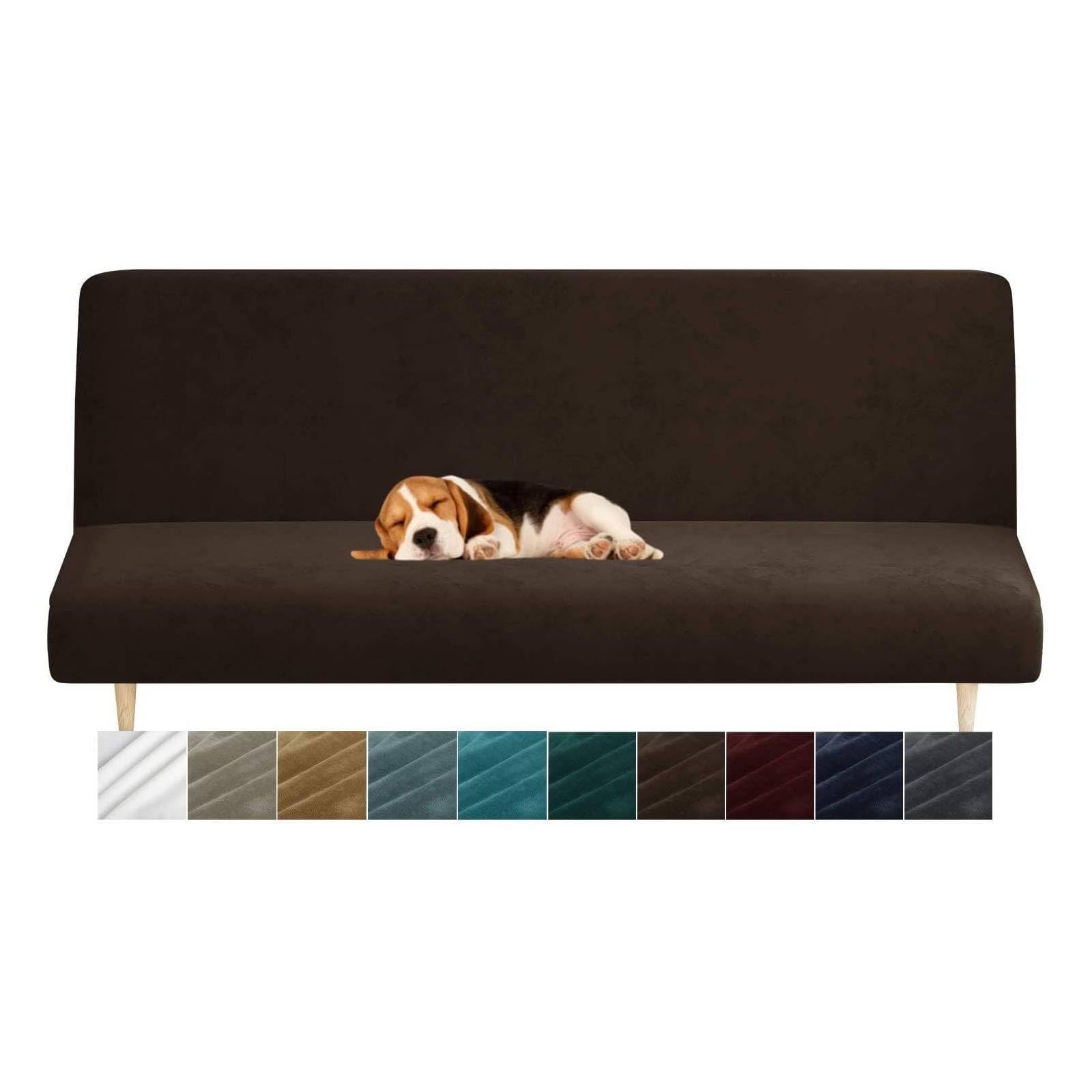 CHELZEN Velvet Futon Cover High Stretch Armless Couch Covers Spandex Fabric Sofa Bed Slipcover Anti Slip Furniture Protector (Futon