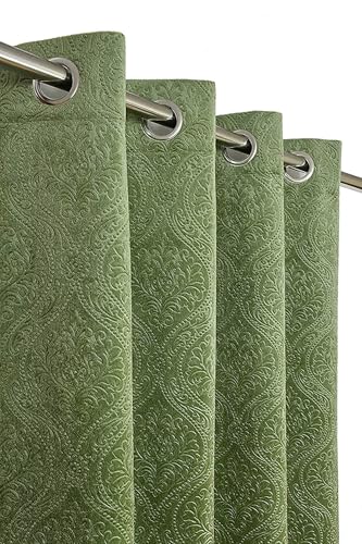 Image of Window Curtain 5 Feet Long for Living Room - Window Curtain Set of 1 Pcs Panel, Velvet Blackout & Stylish Parda for Home Decor & Office 4 Feet X 5 Feet (48 Inch X 60 Inch) - 1 Pcs Green Colour