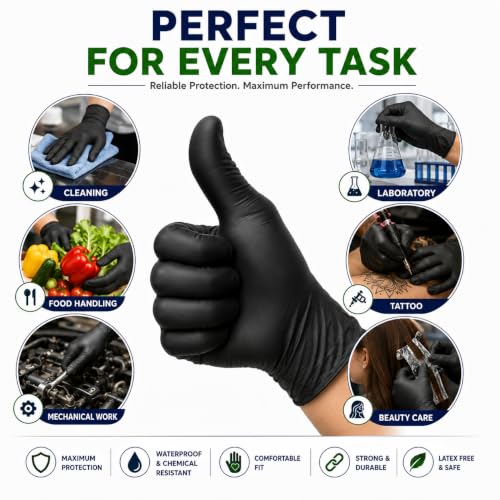 Image of Nitrile Hand Gloves| Medical & Food Grade| Disposable Powder Free for Examination |Blue CE Approved Non Sterile Powder Free, Large Size, Cobalt Blue, Chemical Resistant (L Black)
