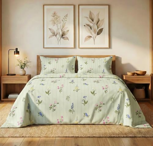 Image of VAS COLLECTIONS 300 TC Cloud Cotton Bedsheet Set Super King Size 108x108 Inch (275x275 cm) | Soft Breathable Double Bed Sheet with 2 Pillow Covers | Luxury Hotel Quality Bed Linen (Mint Frost)