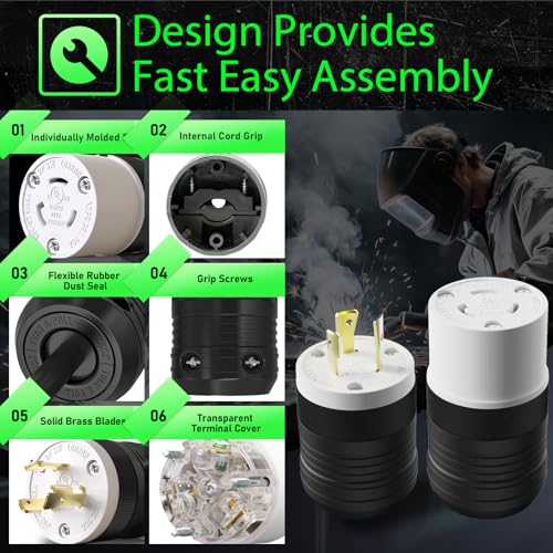 Image of 1 Pack NEMA L6-20P Locking Plug, 20 Amp Generator Replacement Plug 250V 2 Pole 3 Wire Grounding,Twist Lock Adapter Male Plug , Industrial Grade Heavy Duty, UL Listed (E355464)