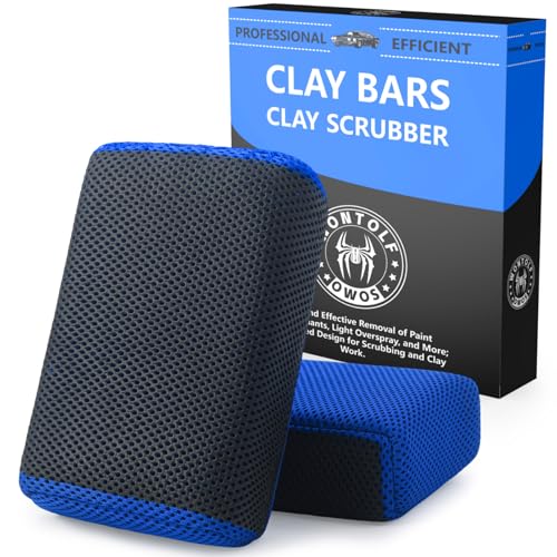 2 Pack 2 in 1 Clay Scrubber Car Clay Bar Auto Detailing Kit, Car Clay Wash Sponge, Premium Grade Magic Clay Mitt Towel, Easily Cleans Paint Contaminants, Debris, and Road Grime Light Overspray